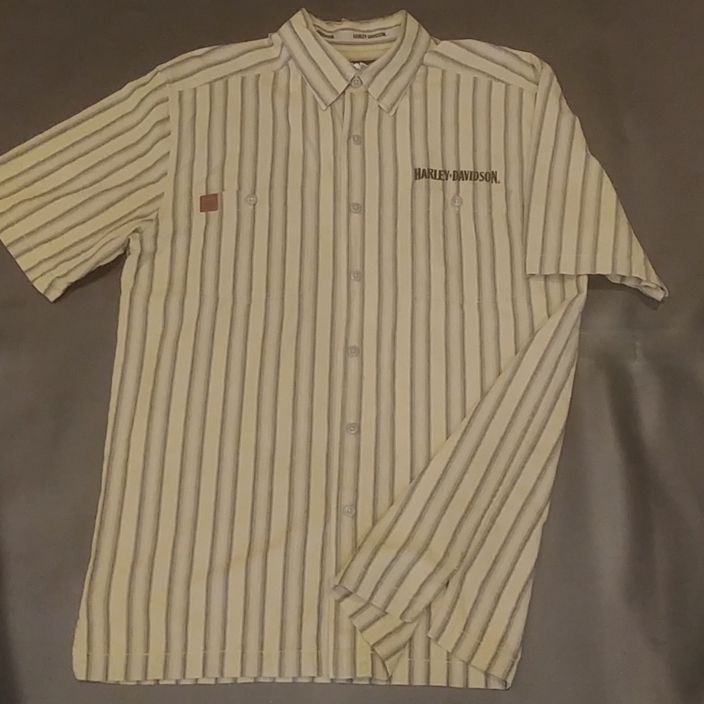 Harley Davidson. Soft Cotton Khaki W/ Denim Stripe - Picture 2 of 8